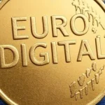 Moneda dorada con la inscripción Euro Digital.